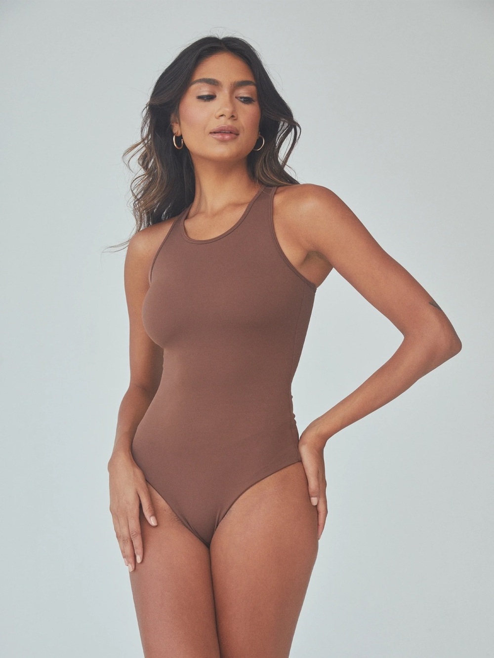 Klassy Network Brown Scoop Neck Tank Bodysuit